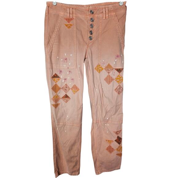Anthropologie Pilcro 28 The Wanderer Faded Pink Patchwork Hippie Pant Boho - Picture 1 of 5